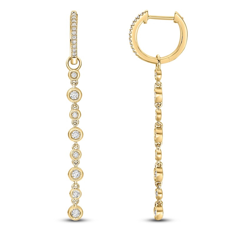 Main Image 2 of Brilliant Moments Diamond Hoop Drop Earrings 1/2 ct tw 14K Yellow Gold