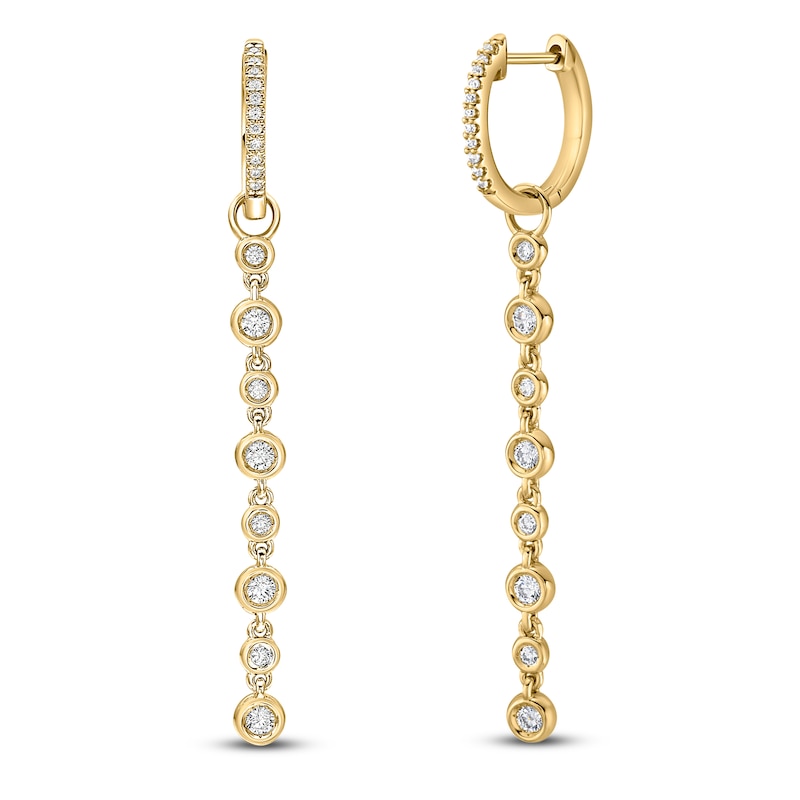 Main Image 3 of Brilliant Moments Diamond Hoop Drop Earrings 1/2 ct tw 14K Yellow Gold