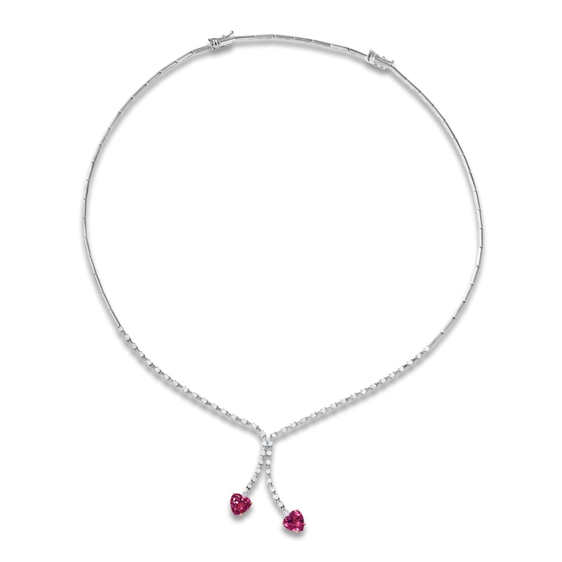 Main Image 1 of Le Vian Couture Heart-Shaped Natural Pink Tourmaline Dangle Necklace 1-1/3 ct tw Diamonds 18K Vanilla Gold