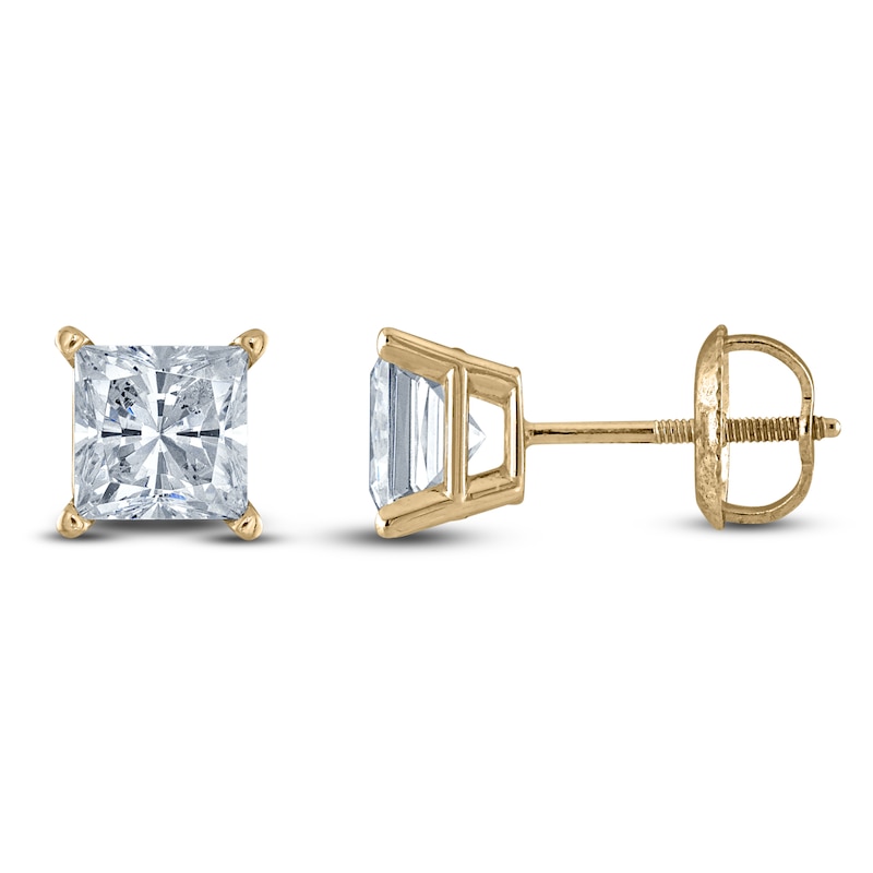 Main Image 1 of Princess-Cut Lab-Created Diamond Solitaire Stud Earrings 3 ct tw 14K Yellow Gold (F/SI2)