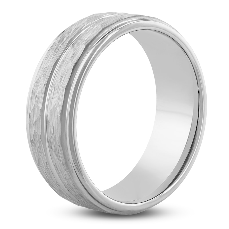 Main Image 2 of Men's Hammered Wedding Band Tungsten Carbide 8mm