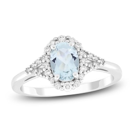 Oval-Cut Natural Aquamarine & Diamond Ring 1/5 ct tw 10K White Gold