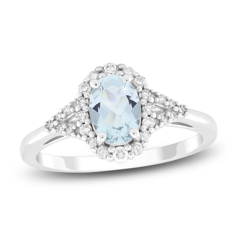 Main Image 1 of Oval-Cut Natural Aquamarine & Diamond Ring 1/5 ct tw 10K White Gold