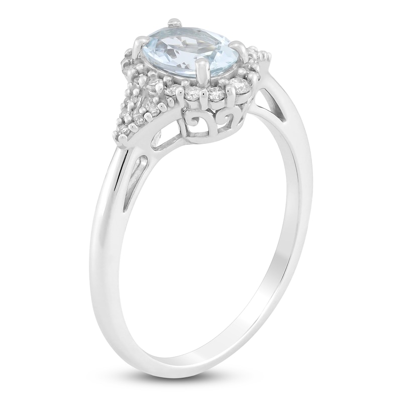 Main Image 2 of Oval-Cut Natural Aquamarine & Diamond Ring 1/5 ct tw 10K White Gold