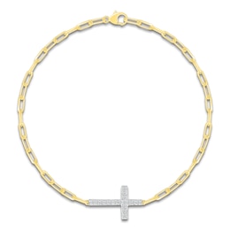 Diamond Sideways Cross Paperclip Chain Bracelet 1/8 ct tw 10K Yellow Gold 7.5&quot;