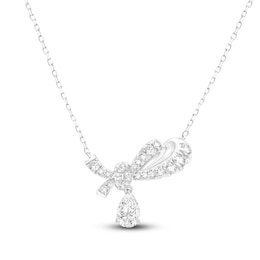 Pear-Shaped Lab-Created Diamond Drop Bow Necklace 1-1/2 ct tw 14K White Gold