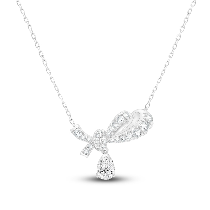 Pear-Shaped Lab-Created Diamond Drop Bow Necklace 1-1/2 ct tw 14K White Gold