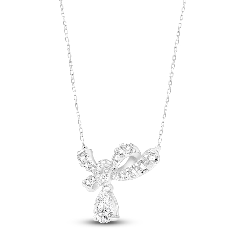 Main Image 2 of Pear-Shaped Lab-Created Diamond Drop Bow Necklace 1-1/2 ct tw 14K White Gold