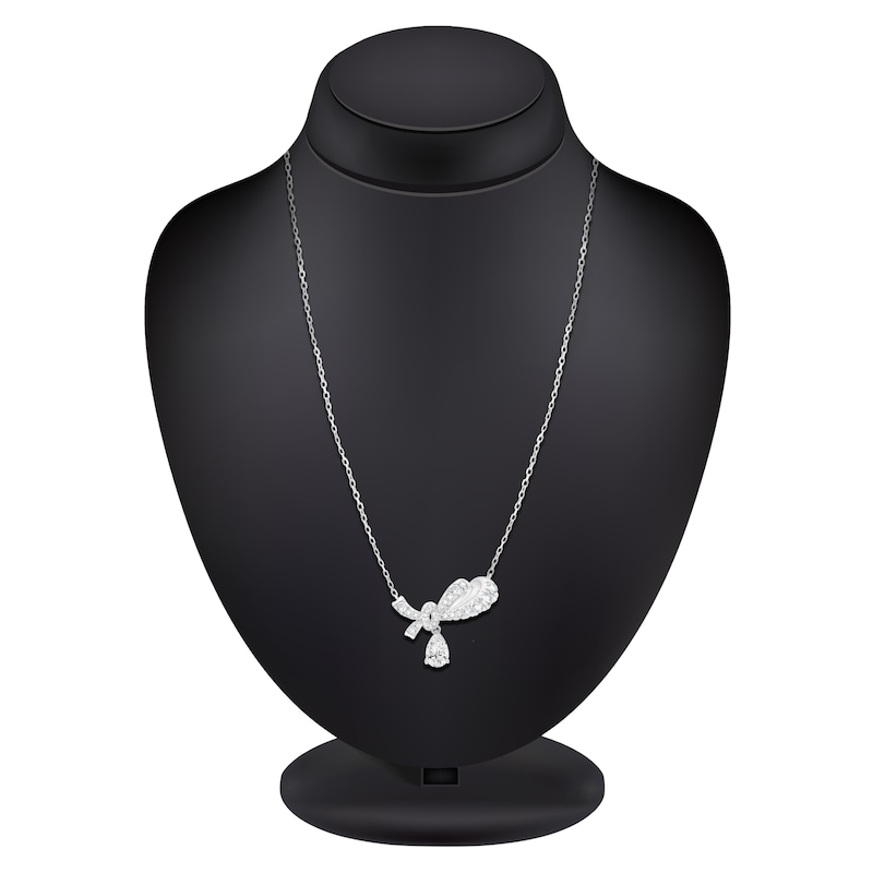 Main Image 3 of Pear-Shaped Lab-Created Diamond Drop Bow Necklace 1-1/2 ct tw 14K White Gold