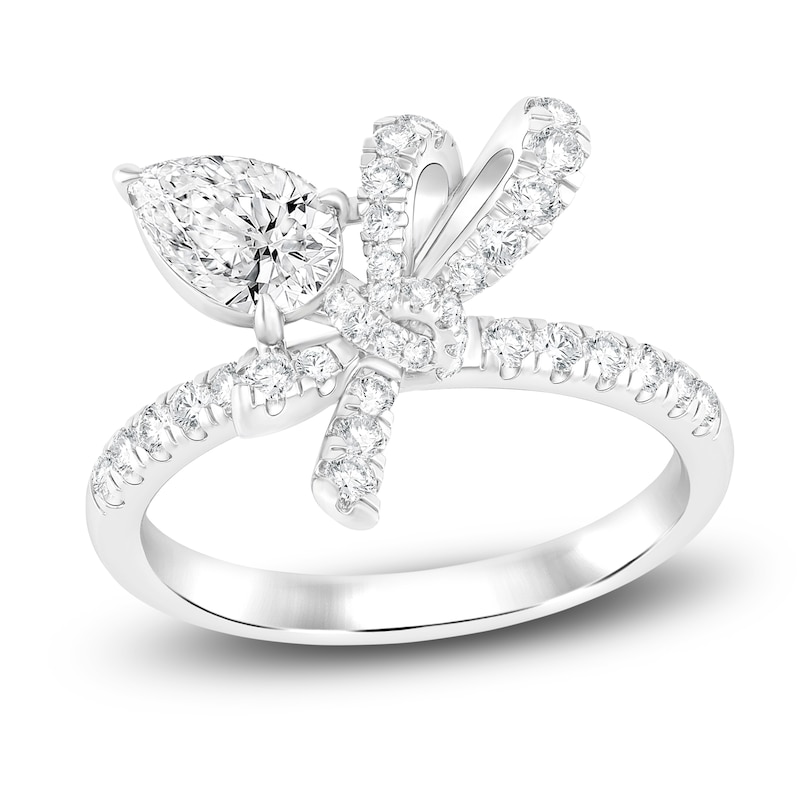 Main Image 1 of Pear-Shaped Lab-Created Diamond Bow Ring 1-1/4 ct tw 14K White Gold