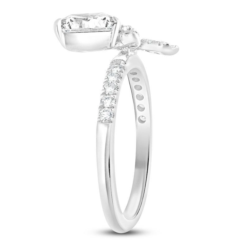 Main Image 2 of Pear-Shaped Lab-Created Diamond Bow Ring 1-1/4 ct tw 14K White Gold