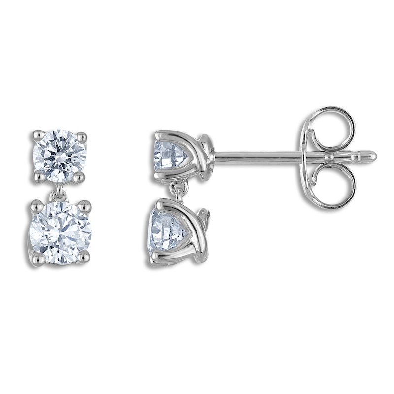 Blue Nile X Jared Diamond Two-Stone Dangle Earrings 1 ct tw 14K White Gold