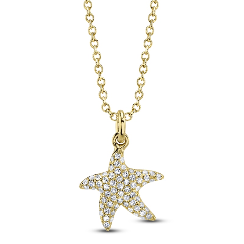 Shy Creation Diamond Starfish Necklace 1/8 ct tw 14K Yellow Gold 18" SC55027421