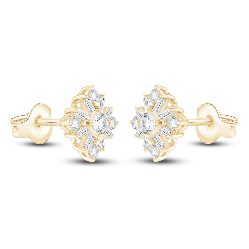 Main Image 2 of Baguette & Round-Cut Lab-Created Diamond Starburst Stud Earrings 1 ct tw 14K Yellow Gold