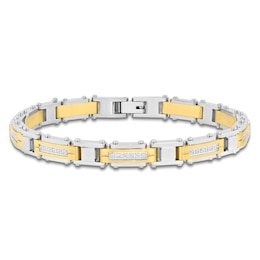 Men's Diamond Link Bracelet 1/2 ct tw Stainless Steel & Yellow Ion Plating 8.25&quot;