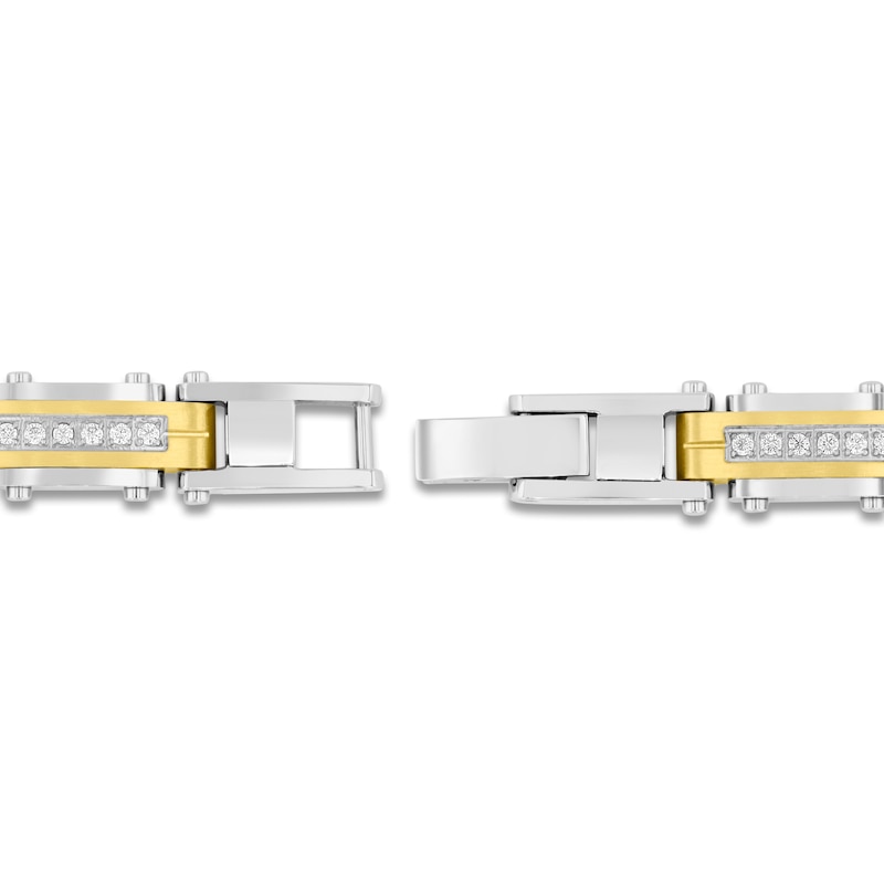 Main Image 3 of Men's Diamond Link Bracelet 1/2 ct tw Stainless Steel & Yellow Ion Plating 8.25&quot;