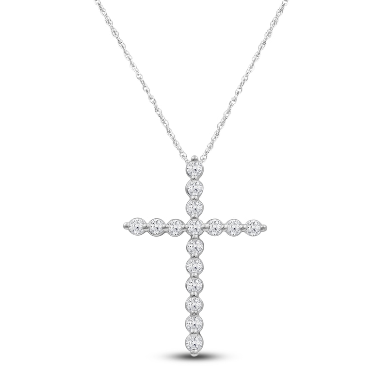 Main Image 1 of Lab-Created Diamond Cross Necklace 1/2 ct tw 14K White Gold 18&quot;