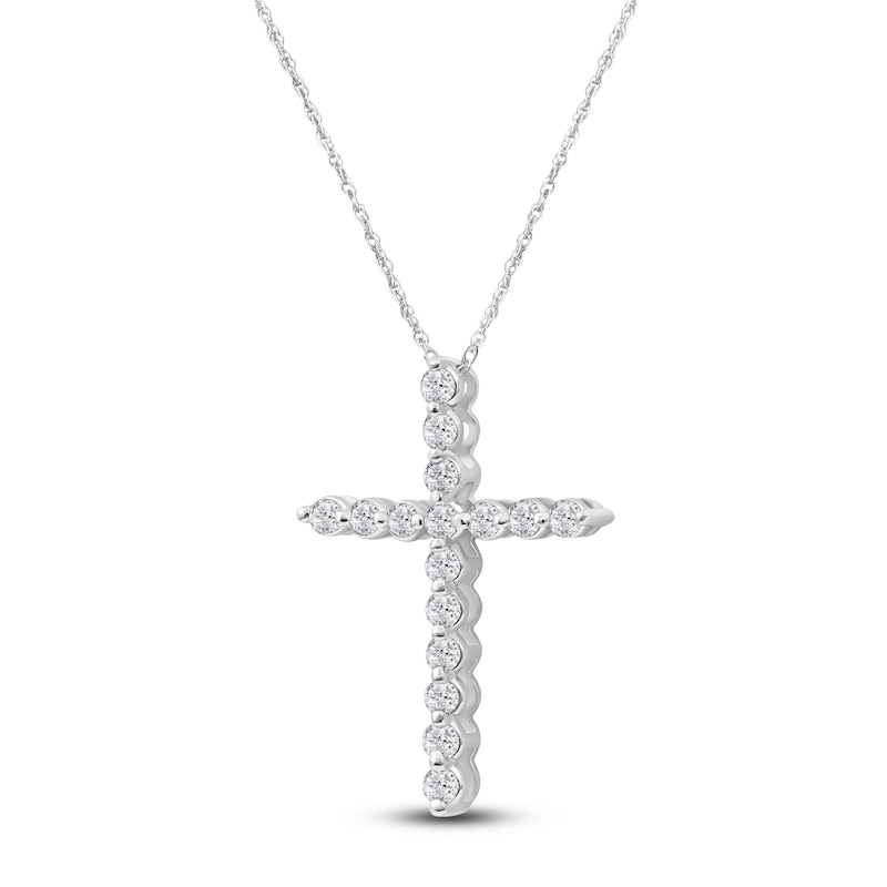 Main Image 2 of Lab-Created Diamond Cross Necklace 1/2 ct tw 14K White Gold 18&quot;