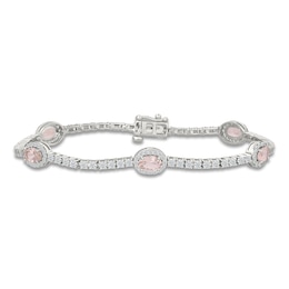 Oval-Cut Natural Morganite & White Lab-Created Sapphire Station Bracelet Sterling Silver 7&quot;