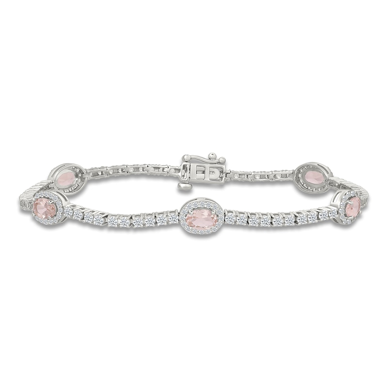 Main Image 1 of Oval-Cut Natural Morganite & White Lab-Created Sapphire Station Bracelet Sterling Silver 7&quot;