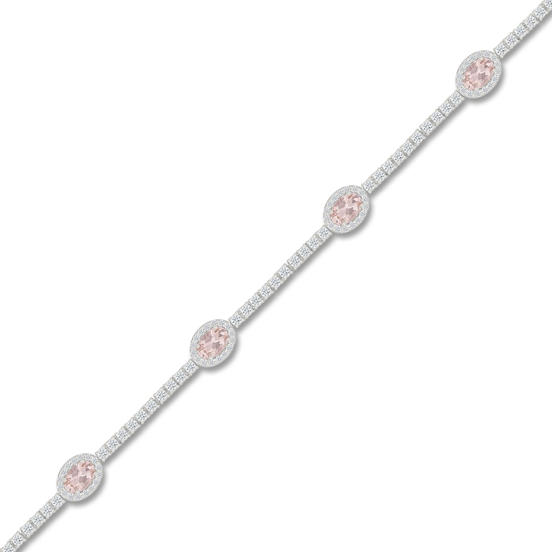 Main Image 2 of Oval-Cut Natural Morganite & White Lab-Created Sapphire Station Bracelet Sterling Silver 7&quot;