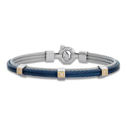 Baraka Men's Layered Cord Diamond Bracelet 1/10 ct tw Stainless Steel, Blue Ion Plating & 18K Yellow Gold 7.75&quot;