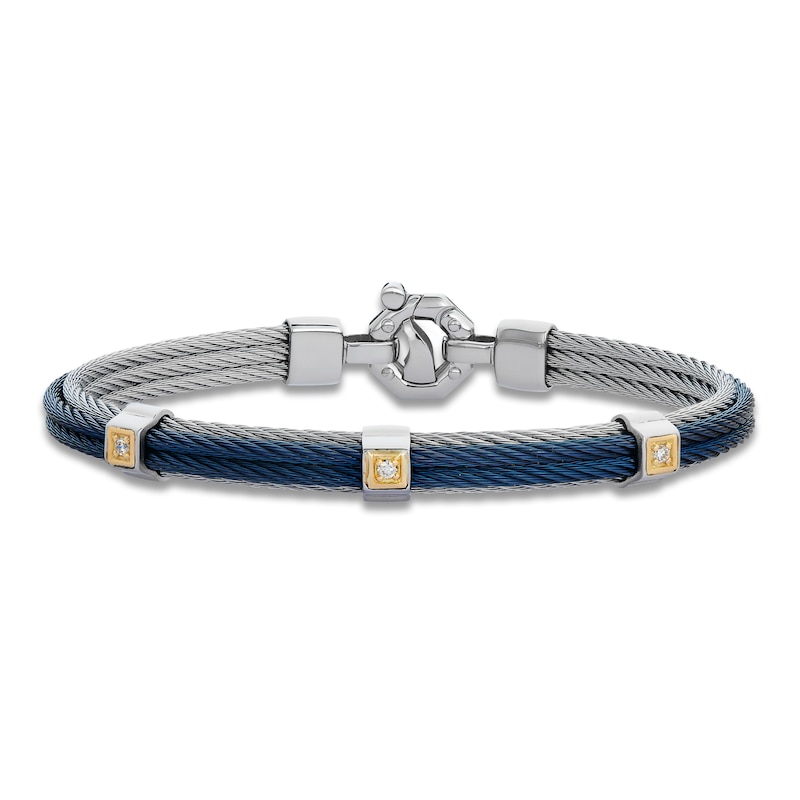 Main Image 1 of Baraka Men's Layered Cord Diamond Bracelet 1/10 ct tw Stainless Steel, Blue Ion Plating & 18K Yellow Gold 7.75&quot;