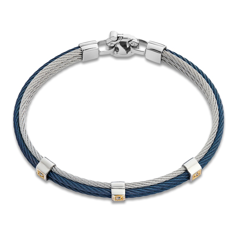 Main Image 2 of Baraka Men's Layered Cord Diamond Bracelet 1/10 ct tw Stainless Steel, Blue Ion Plating & 18K Yellow Gold 7.75&quot;