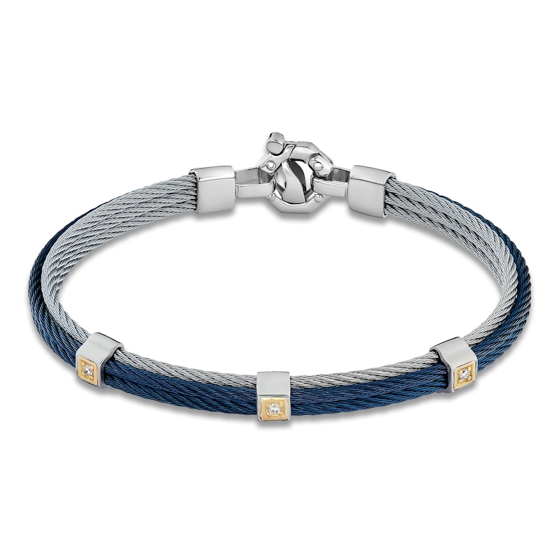 Main Image 4 of Baraka Men's Layered Cord Diamond Bracelet 1/10 ct tw Stainless Steel, Blue Ion Plating & 18K Yellow Gold 7.75&quot;