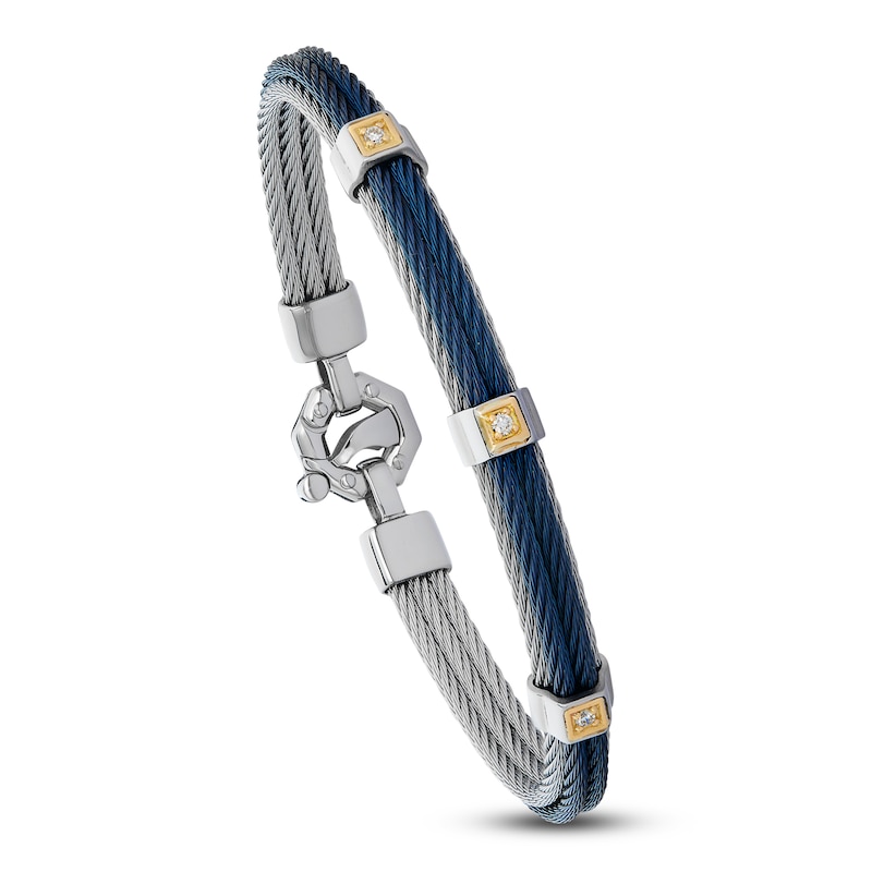 Main Image 5 of Baraka Men's Layered Cord Diamond Bracelet 1/10 ct tw Stainless Steel, Blue Ion Plating & 18K Yellow Gold 7.75&quot;