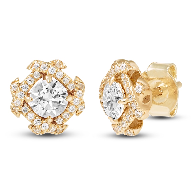 Main Image 2 of Unspoken Diamond Halo Stud Earrings 1 ct tw 14K Yellow Gold