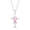 Thumbnail Image 1 of Pink Lab-Created Sapphire Ribbon & Cross Necklace Sterling Silver 18&quot;