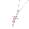 Thumbnail Image 2 of Pink Lab-Created Sapphire Ribbon & Cross Necklace Sterling Silver 18&quot;