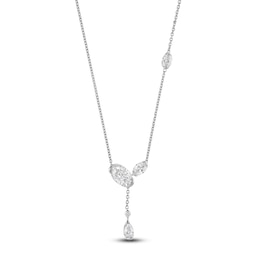 J'Lure Oval Step-Cut, Pear Step-Cut & Round-Cut Lab-Created Diamond Y-Drop Necklace 3-1/3 ct tw 14K White Gold 18&quot;