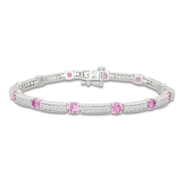 Pink & White Lab-Created Sapphire Bracelet Sterling Silver 7.5&quot;