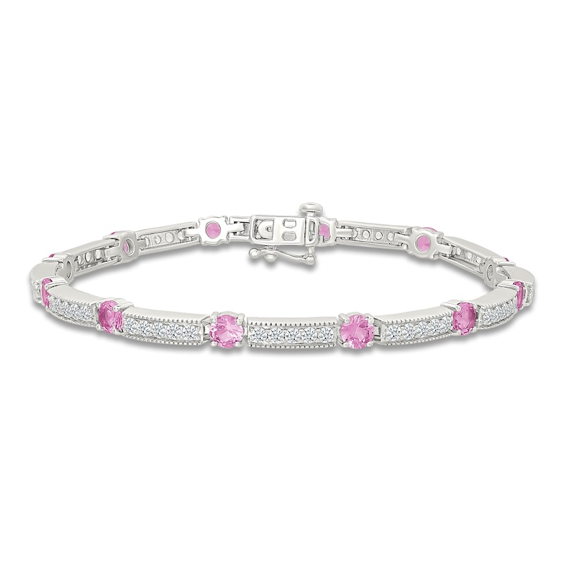 Main Image 1 of Pink & White Lab-Created Sapphire Bracelet Sterling Silver 7.5&quot;