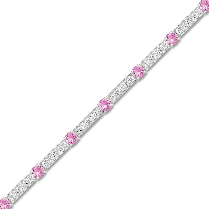 Main Image 2 of Pink & White Lab-Created Sapphire Bracelet Sterling Silver 7.5&quot;