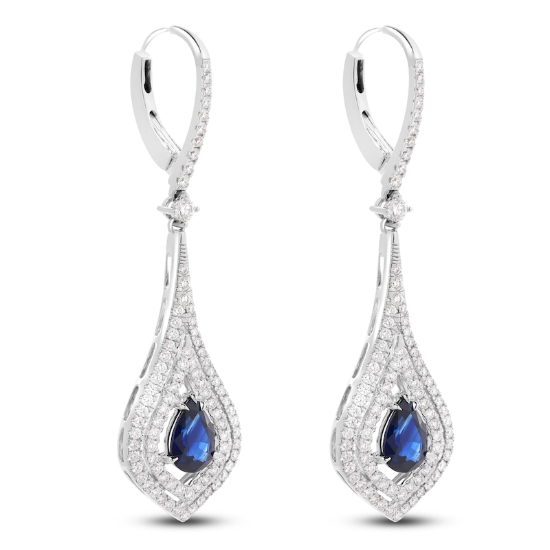 Main Image 3 of Pear-Shaped Natural Blue Sapphire & Diamond Chandelier Earrings 1 ct tw 18K White Gold