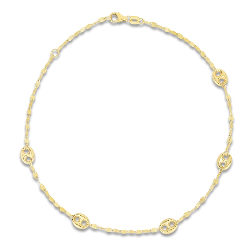 Main Image 1 of Mariner Link Station Anklet 14K Yellow Gold 9&quot;