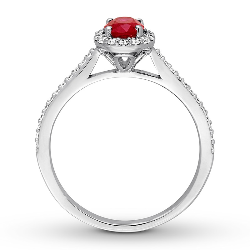 Natural Ruby Ring 1/4 ct tw Diamonds 14K White Gold
