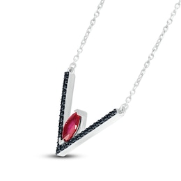 Lab-Created Ruby Necklace 1/5 ct tw Black Diamonds 10K White Gold