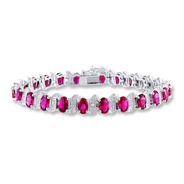 Lab-Created Rubies Diamond Accents Sterling Silver Tennis Bracelet