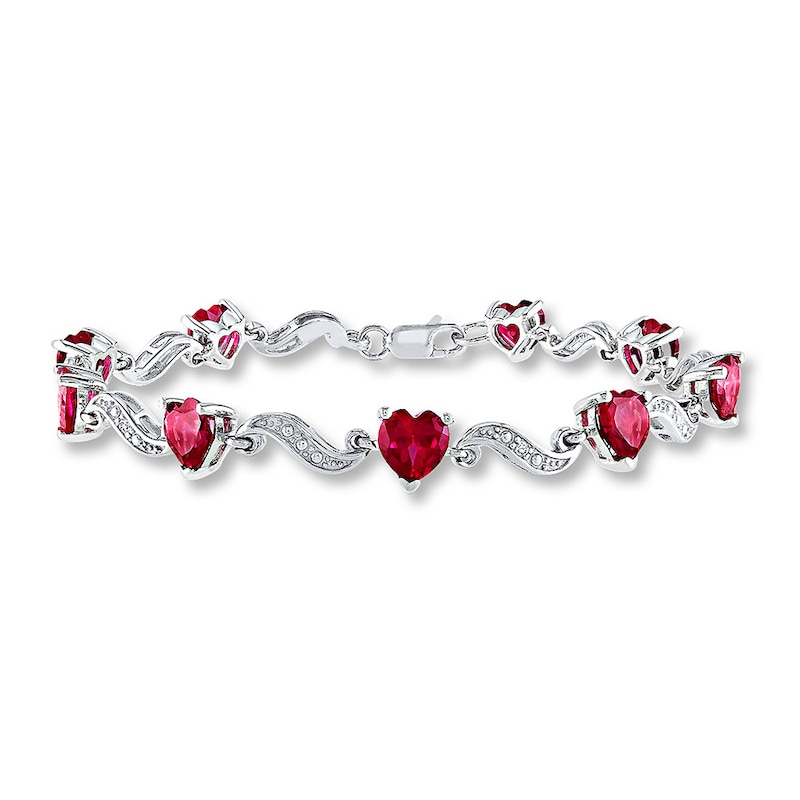 Main Image 1 of Heart Bracelet Lab-Created Rubies Sterling Silver