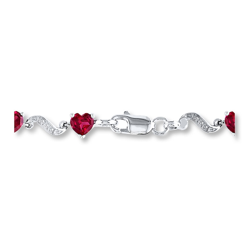 Heart Bracelet Lab-Created Rubies Sterling Silver