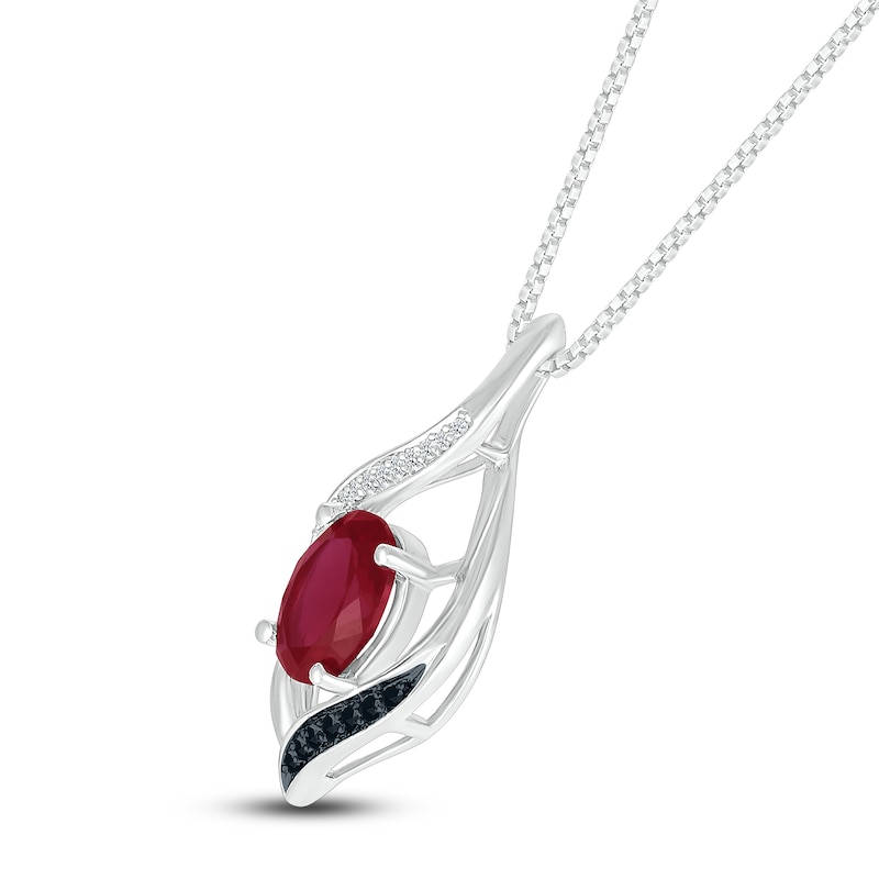 Lab-Created Ruby Necklace 1/15 ct tw Diamonds 10K White Gold