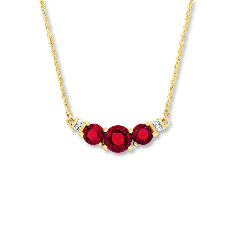 Lab-Created Ruby Necklace Diamond Accents 10K Yellow Gold