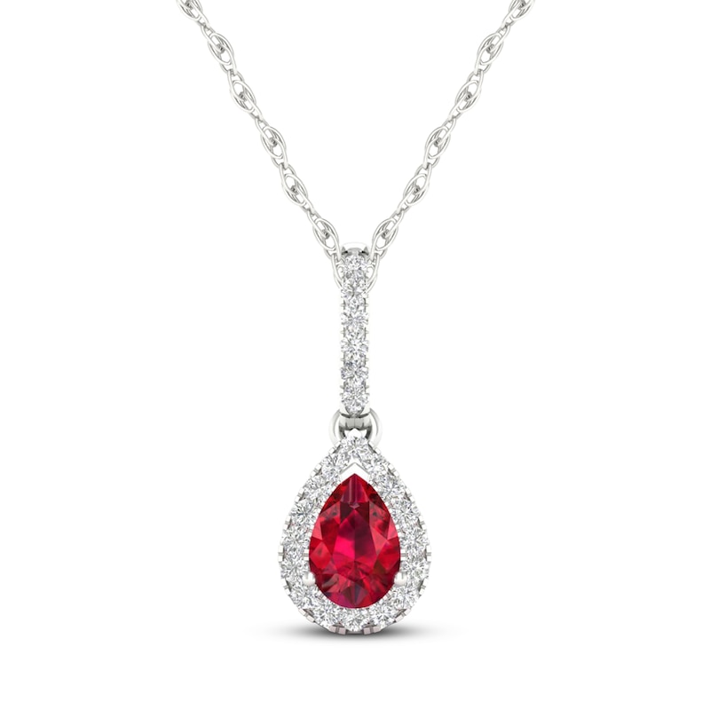 Lab-Created Ruby Necklace Heart-Shaped 10K White Gold