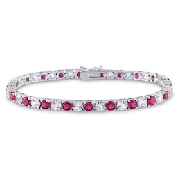 Lab-Created Ruby & Lab-Created Sapphire Tennis Bracelet Round Sterling Silver