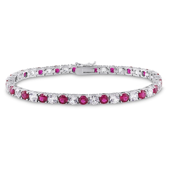 Lab-Created Ruby & Lab-Created Sapphire Tennis Bracelet Round Sterling ...