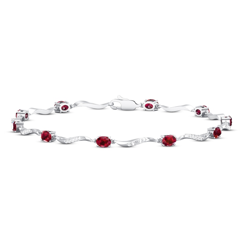 Ruby Bracelet Diamond Accents 10K White Gold